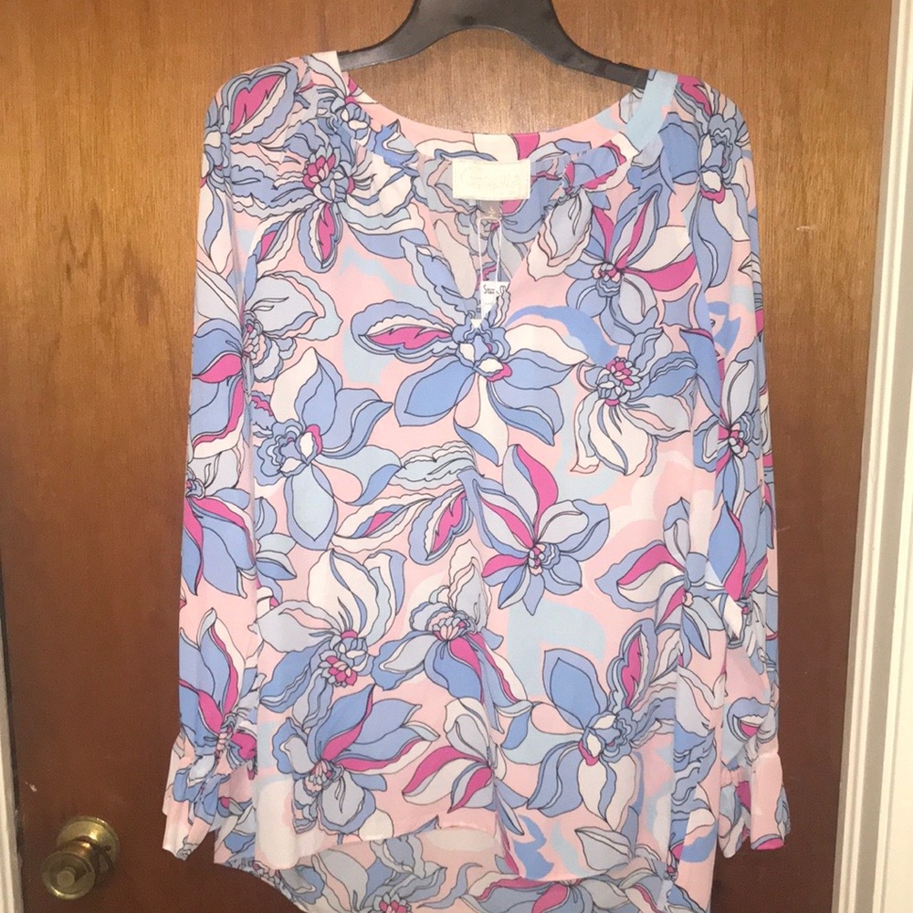 NWT Pappagallo blue multi blouse